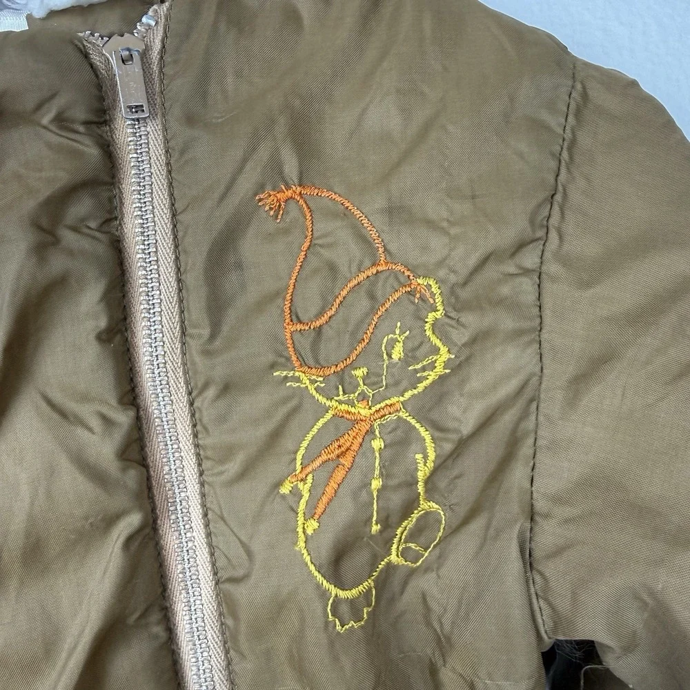 VTG Sears Toddler Snowsuit Brown Cat Embroidery Dual Zipper Faux Fur Hood 24–30M